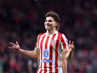 خوليان ألفاريز مهاجم أتلتيكو مدريد يحتفل بتسجيل هدف في مرمى توتنهام هوتسبير بدوري أبطال أوروبا - 10 مارس 2026 - X/@AtletiArab