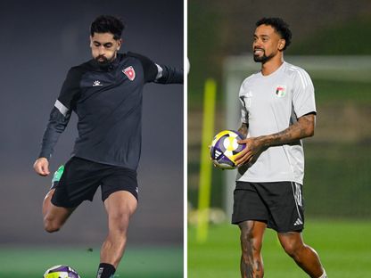 صورة مركبة للاعب الإمارات لوكاس كايو ولاعب الأردن يزن النعيمات - الشرق