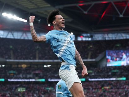 نيكو أورايلي لاعب مانشستر سيتي بهدفه الأول في مرمى أرسنال في نهائي كأس الرابطة - 22 مارس 2026 - Reuters