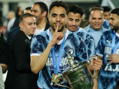 المغربي محمد الشيبي لاعب بيراميدز يحتفل بعد الفوز بكأس مصر - 10 مايو 2026 - facebook/Pyramidsfc