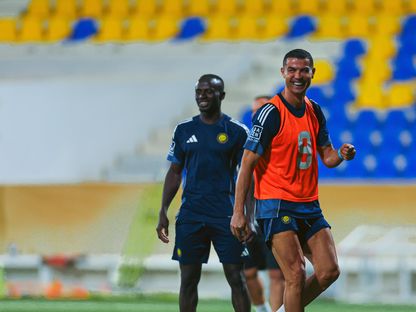 كريستيانو رونالدو وساديو ماني خلال تدريب للنصر السعودي - 31 أكتوبر 2025 - X/@AlNassrFC
