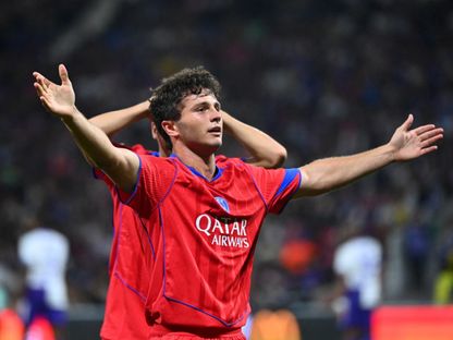 جواو نيفيز يحتفل بهدفه الثاني في مباراة باريس سان جيرمان وتولوز بالدوري الفرنسي - 30 أغسطس 2025 - Reuters