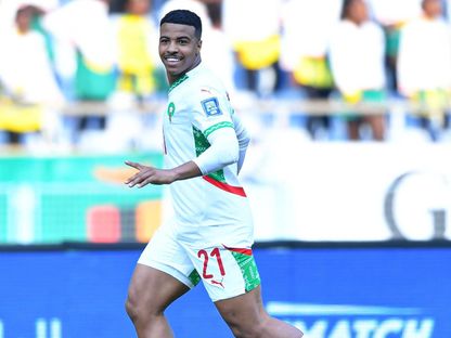 المهاجم حمزة إيغامان يحتفل بتسجيله للهدف الثاني للمغرب أمام زامبيا في تصفيات كأس العالم 2026 - 8 سبتمبر 2025 - X/@EnMaroc
