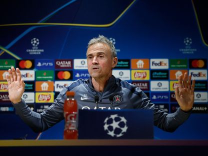 لويس إنريكي خلال المؤتمر الصحفي قبل مباراة تشيلسي وباريس سان جيرمان بدوري أبطال أوروبا - 16 مارس 2026 - Reuters