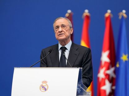 فلورنتينو بيريز رئيس ريال مدريد في حفل تقديم إندريك لاعباً جديداً للفريق - 27 يوليو 2024 - Reuters