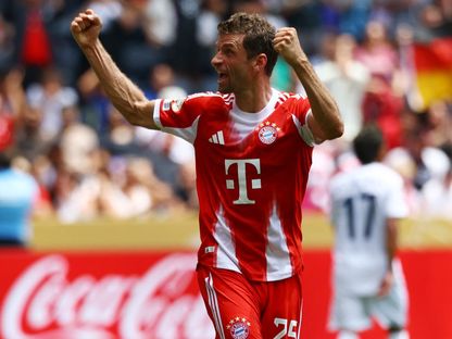 توماس مولر مهاجم بايرن ميونيخ يحتفل بهدفه الثاني في مرمى أوكلاند سيتي في كأس العالم للأندية - 15 يونيو 2025 - Reuters