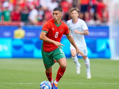 بلال الخنوس لاعب منتخب المغرب خلال مواجهة الولايات المتحدة الأميركية في ربع نهائي أولمبياد باريس- 2 أغسطس 2024 - Reuters