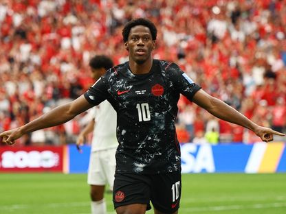جوناثان ديفيد مهاجم كندا يحتفل بهدفه الأول في مرمى قطر في كأس العالم - 18 يونيو 2026 - Reuters