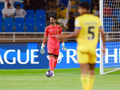 نواف العقيدي حارس النصر خلال لقاء التعاون بالدوري السعودي - 29 أغسطس 2025 - x@AlNassrFC