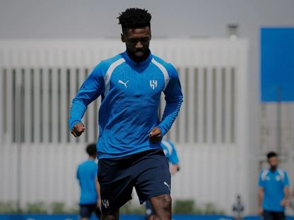 حمد اليامي خلال تدريبات الهلال قبل مباراة السد في دوري أبطال آسيا للنخبة - 12 أكتوبر 2026 - www./aawsat.com