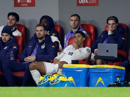 جود بيلينغهام خائب الأمل من تغييره خلال مباراة ألبانيا وإنجلترا بتصفيات كأس العالم 2026- 16 نوفمبر 2025 - Reuters