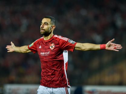 عمرو السولية بعد تسجيله هدفاً للأهلي في مرمى سيمبا بدوري أبطال إفريقيا - 5 أبريل 2024 - X/@AlAhly