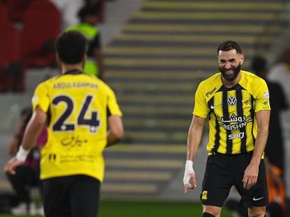 كريم بنزيما نجم الاتحاد يحتفل بتسجيل هدف في مرمى الفيحاء بالدوري السعودي - 11 مايو 2025 - X/@SPL