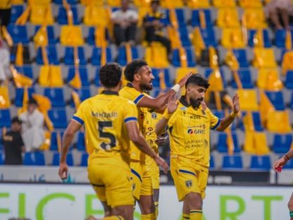 احتفال لاعبي التعاون بتسجيل هدف في مرمى الاتفاق بالدوري السعودي - 18 سبتمبر 2025 - X/@SPL