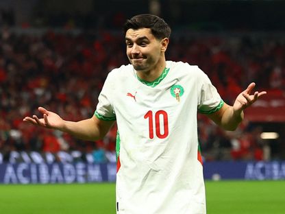 احتفال براهيم دياز نجم المغرب بتسجيل هدف في مرمى الكاميرون بربع نهائي كأس إفريقيا - 9 يناير 2026 - Reuters