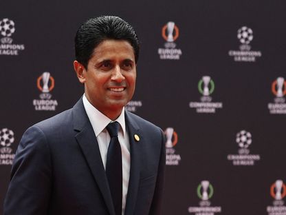 ناصر الخليفي رئيس باريس سان جيرمان خلال قرعة دوري أبطال أوروبا - 27 أغسطس 2026 - Reuters