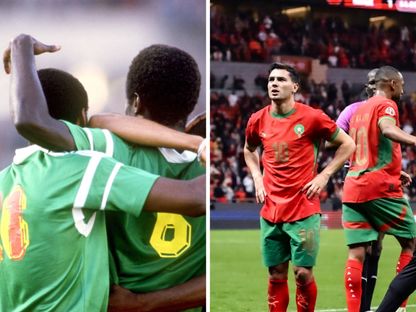 صورة مركبة لبراهيم دياز (المغرب) وفرحة لاعبي منتخب الكاميرون في كأس أمم إفريقيا 1988 - الشرق