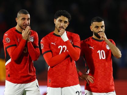 لاعبو المنتخب المصري محمد صلاح وعمر مرموش ورامي ربيعة خلال مواجهة نيجيريا في كأس أمم إفريقيا 2025 - 17 يناير 2026 - Reuters