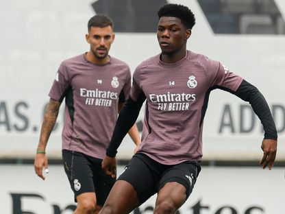 أوريليان تشواميني لاعب ريال مدريد في حصة تدريبية - 2 مايو 2026 - X/@realmadrid