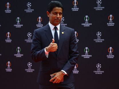 ناصر الخليفي رئيس باريس سان جيرمان عند وصوله لحضور قرعة دوري أبطال أوروبا - 28 أغسطس 2025 - Reuters