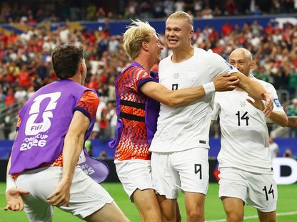 إيرلينغ هالاند يحتفل بهدف النرويج الثاني في مرمى كوت ديفوار في كأس العالم - 30 يونيو 2026 - Reuters
