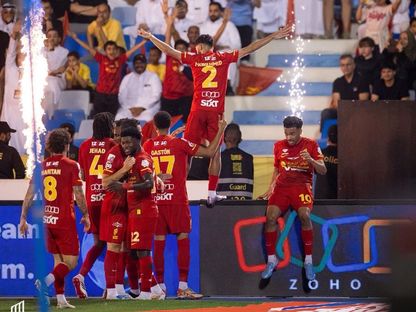 احتفال محمد أبو الشامات لاعب القادسية بتسجيل هدف في مرمى النصر بالدوري السعودي - 3 مايو 2026 - X/@Alqadsiah