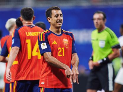 احتفال ميكيل أويارزابال بتسجيل هدف لإسبانيا في مرمى السعودية بكأس العالم - 21 يونيو 2026 - X/@SEFutbol