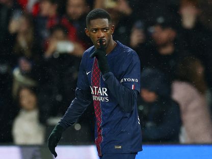 عثمان ديمبيلي يحتفل بهدفه في مباراة باريس سان جيرمان وليل بالدوري الفرنسي - 16 يناير 2026 - Reuters