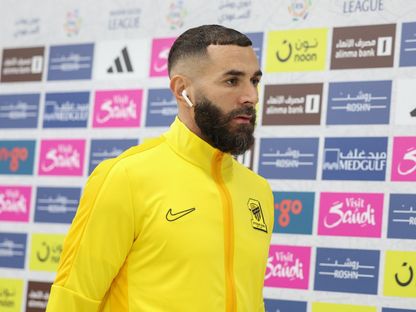 كريم بنزيما لاعب نادي الاتحاد قبل مباراة الرياض بالدوري السعودي - 18 فبراير 2024 - X/@SPL