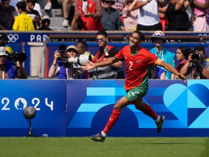 أشرف حكيمي لاعب منتخب المغرب يحتفل بهدفه في شباك أميركا بأولمبياد باريس 2024 - 2 أغسطس 2024 - Reuters