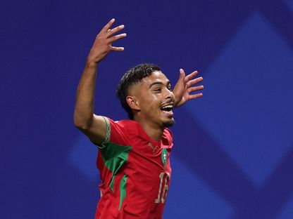 احتفال جسيم ياسين لاعب المغرب بتسجيل هدف في مرمى هايتي بكأس العالم - 25 يونيو 2026 - Reuters