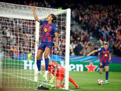 احتفال إسمي بروغتس لاعبة برشلونة بتسجيلها الهدف السادس في مواجهة ريال مدريد بإياب ربع نهائي دوري أبطال أوروبا - 2 أبريل 2026 - Reuters
