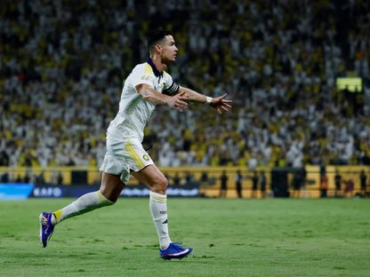 احتفال كريستيانو رونالدو نجم النصر بهدفه في مرمى ضمك بالدوري السعودي - 21 مايو 2026 - Reuters