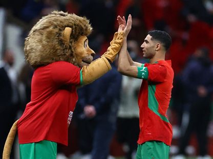 أشرف حكيمي يحتفل بتأهل المغرب إلى نهائي كأس أمم إفريقيا - 14 يناير 2026 - Reuters