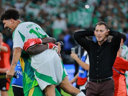 ردة فعل ماتياس يايسله مدرب الأهلي بعد التتويج بلقب دوري أبطال آسيا للنخبة على حساب كاوازاكي الياباني - 3 مايو 2025 - Reuters