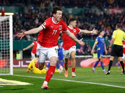 مايكل غريغوريتش لاعب النمسا يحتفل بهدفه في مرمى البوسنة في تصفيات كأس العالم - 18 نوفمبر 2025 - Reuters