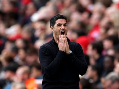 ميكيل أرتيتا مدرب أرسنال خلال مباراة بورنموث في الدوري الإنجليزي الممتاز - 11 أبريل 2026 - Action Images via Reuters