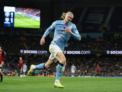 إيرلينغ هالاند خلال مباراة بين مانشستر سيتي وبورنموث بالدوري الإنجليزي الممتاز - 2 نوفمبر 2025 - Reuters