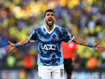 وليد الكرتي لاعب بيراميدز يحتفل بهدفه في مرمى صنداونز - 24 مايو 2025 - Reuters