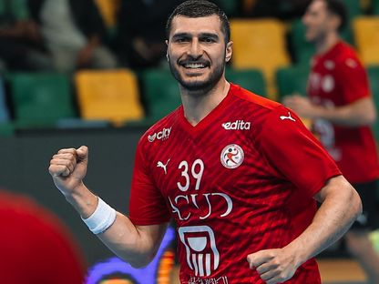 يحيى الدرع لاعب مصر يحتفل بأحد الأهداف في مواجهة تونس في نهائي بطولة إفريقيا لكرة اليد - 31 يناير 2026 - FB/@Egypt Handball National Team