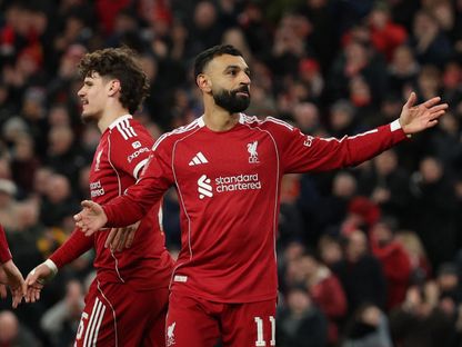 محمد صلاح يحتفل بهدفه خلال مباراة ليفربول وبرايتون بكأس الاتحاد الإنجليزي - 14 فبراير 2026 - Reuters