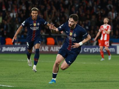 خفيتشا كفاراتسخيليا مهاجم باريس سان جيرمان يحتفل بهدفه الثاني في مرمى بايرن ميونيخ بدوري أبطال أوروبا - 28 أبريل 2026 - Reuters