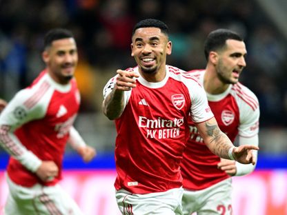 غابرييل جيسوس يحتفل بهدفه في مباراة إنتر ميلان وأرسنال بدوري أبطال أوروبا - 20 يناير 2026 - Reuters