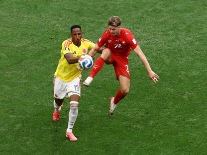 لقطة من مباراة كولومبيا وسويسرا في دور الستة عشر بكأس العالم - 7 يوليو 2026 - Reuters