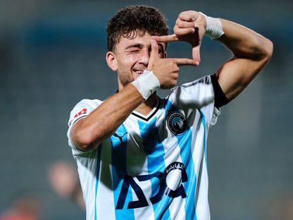 عودة الفاخوري لاعب بيراميدز يحتفل بهدفه في مرمى أبو قير للأسمدة في الدوري المصري - 27 أغسطس 2026 - x/@pyramidsfc