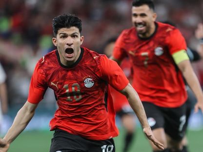 إسلام عيسى لاعب مصر يحتفل بهدفه أمام السعودية في لقاء ودي بجدة - 27 مارس 2026 - X@EFA