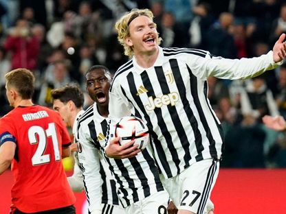 نيكلاس فولتماده يحتفل بهدف تعادل يوفنتوس الإيطالي أمام رين الفرنسي في الدوري الأوروبي - 22 أكتوبر 2026 - reuters