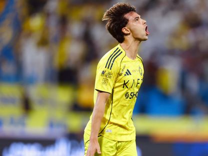 احتفال جواو فيليكس مهاجم النصر بتسجيل هدف رائع في مرمى الحزم بالدوري السعودي - 25 أكتوبر 2025 - X/@AlNassrFC