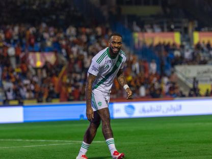 احتفال إيفان توني مهاجم الأهلي بتسجيل هدف في مرمى القادسية بالدوري السعودي - 13 مارس 2026 - X/@aawsat_spt