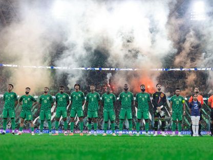 تشكيلة منتخب السعودية قبل انطلاق المواجهة أمام العراق في ملحق التصفيات الآسيوية المؤهلة لكأس العالم 2026 - 14 أكتوبر 2025 - X/@SaudiNT